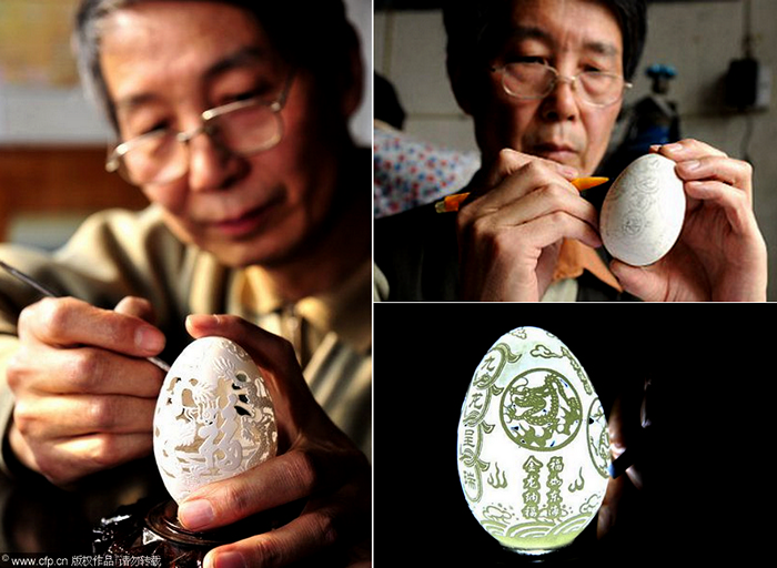 Резные шедевры из яичной скорлупы от Wen Fuliang