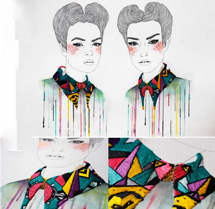 Рисунки с шитьем и вязанием. Mixed media от Izziyana Suhaimi