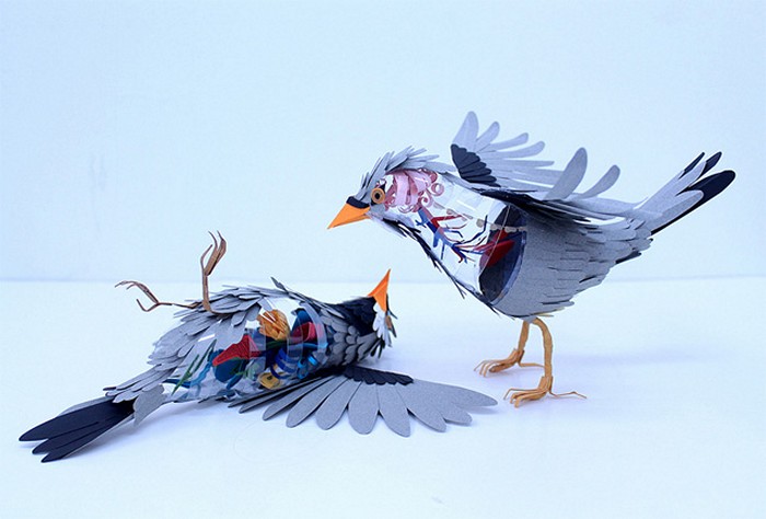Вскрытие бумажных птичек. Серия скульптур Disecciones