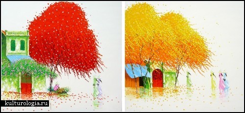 Разноцветные пейзажи Phan Thu Trang. Картины мастихином