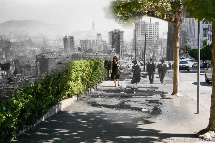 Серия коллажей 1906 + today. Сан-Франциско в наши дни и век назад