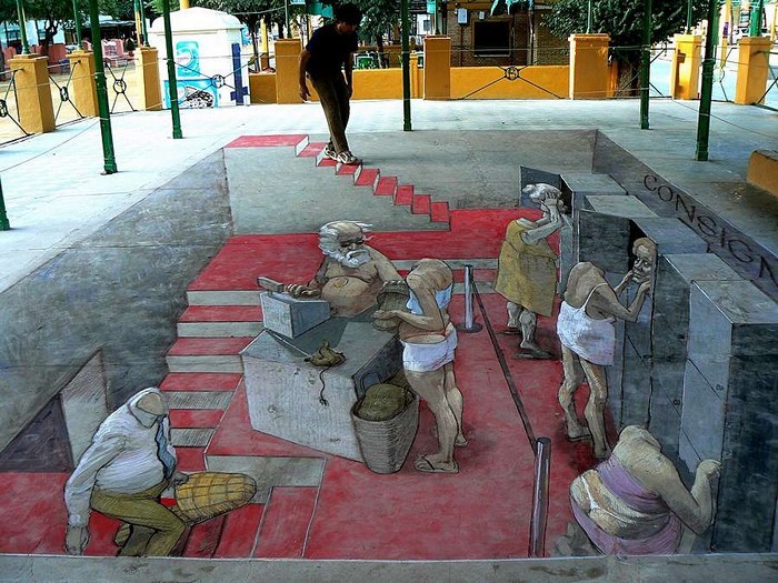 Трехмерные сюжеты для украшения улиц. Граффити Eduardo Rolero