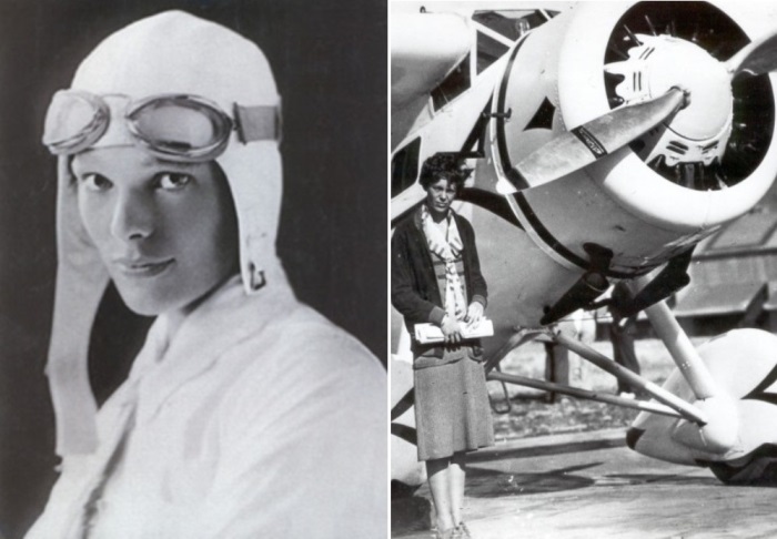 Амелия Эрхарт и самолет Вега, на котором она установила мировой рекорд скорости в 1929 г. | Фото: peoples.ru и foto-history.livejournal.com