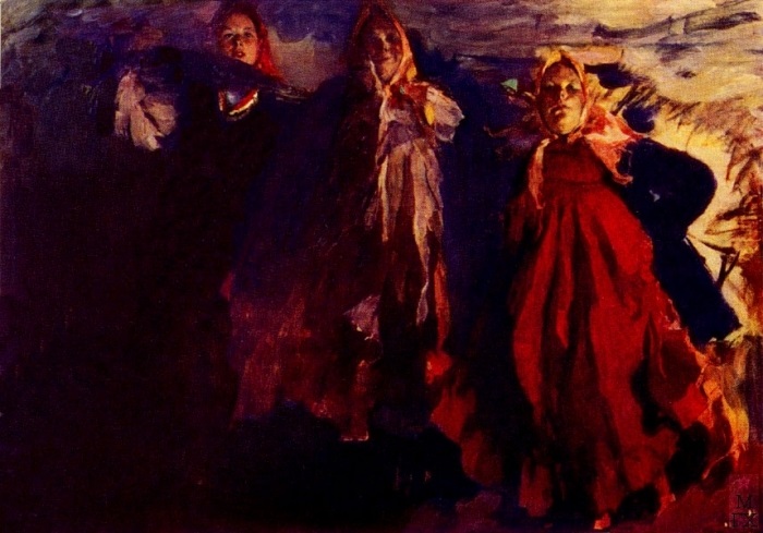 Ф. Малявин. Три бабы, 1902. Рядом с этой картиной на выставке разместили *Ужин* Бакста | Фото: rexstar.ru