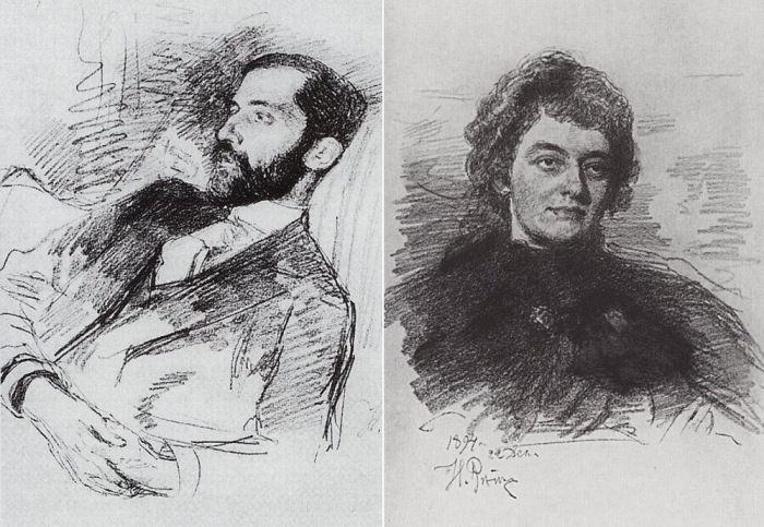И. Репин часто писал портреты посетителей салона Икскуль: Д. Мережковский и З. Гиппиус