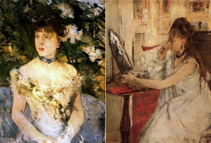 Берта Моризо. Слева – *Молодая женщина в бальном платье*, 1880. Справа – *Портрет юной леди перед зеркалом*, 1877 | Фото: liveinternet.ru