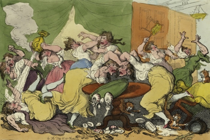 Т. Роулендсон. Карикатура *Потасовка в клубе Bluestocking*, 1815 | Фото: honisoit.com