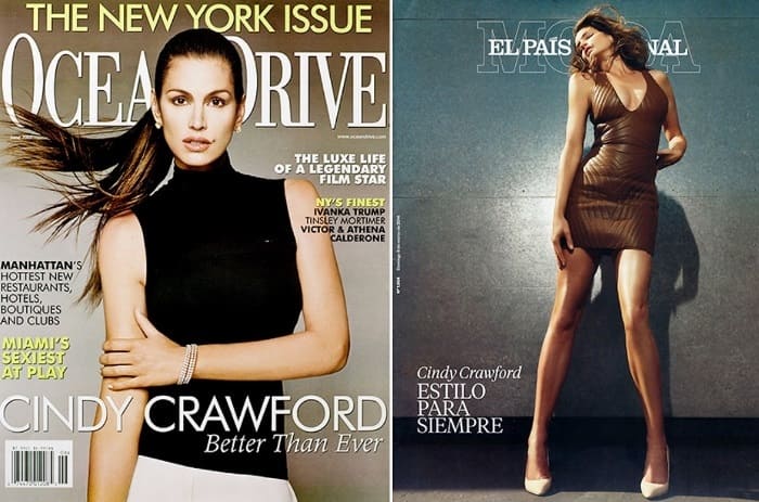 Синди Кроуфорд на обложках журналов 2007 и 2014 гг. | Фото: hellomagazine.com
