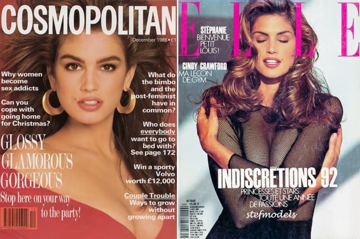 Синди Кроуфорд на обложках журналов 1988 и 1992 гг. | Фото: hellomagazine.com