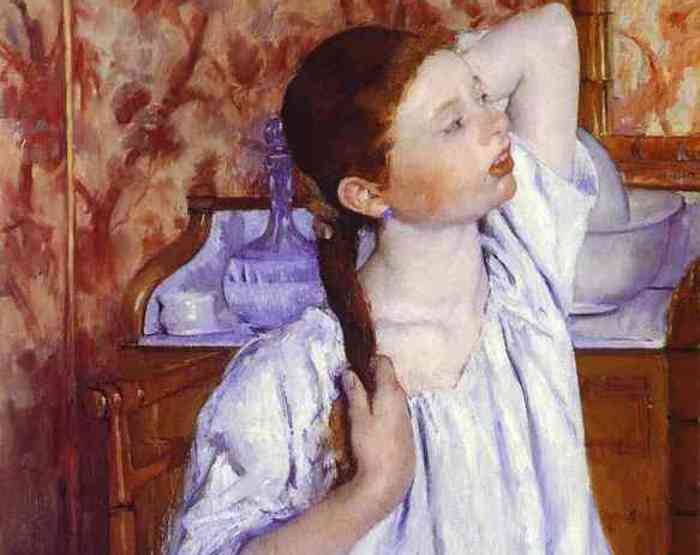 Мэри Кассат. Девочка, причесывающая свои волосы, 1886. Фрагмент