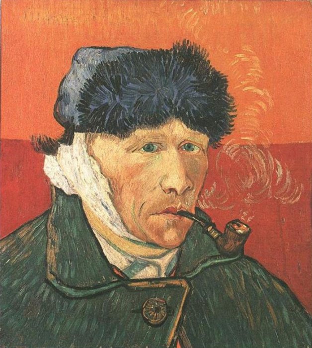 Винсент Ван Гог. Автопортрет с перевязанным ухом и трубкой, 1889 г.