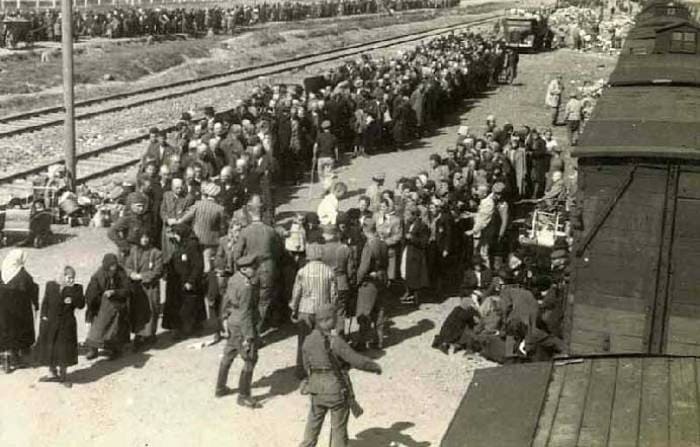 Новая партия узников на вокзале лагеря Аушвиц | Фото: bigpicture.ru