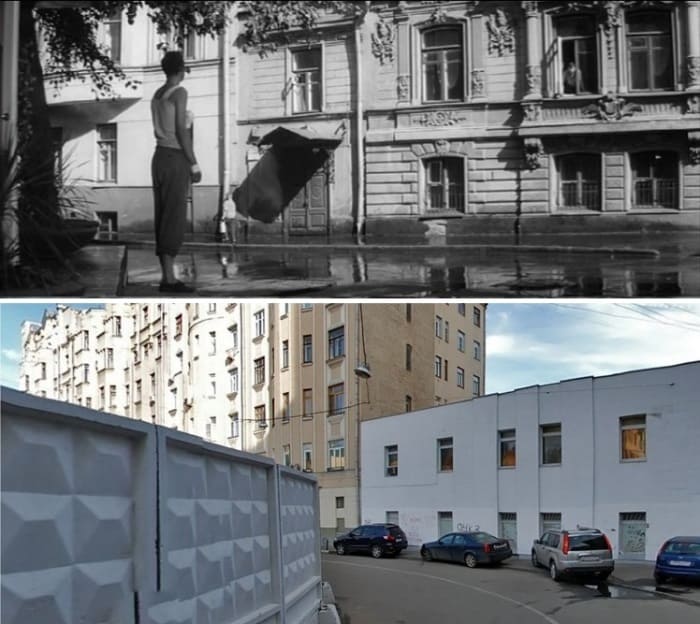 Московские улицы в фильме начала 1960-х гг. и в наше время | Фото: progulkino.livejournal.com
