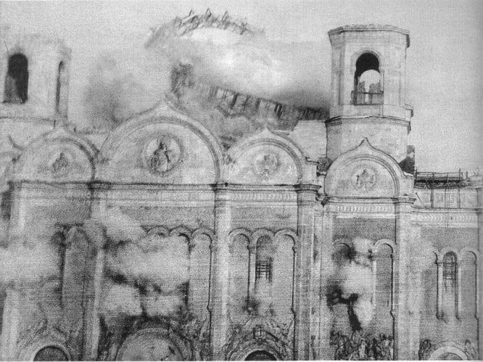 Храм Христа Спасителя в момент взрыва, 1931. Фото Ильи Ильфа | Фото: chtoby-pomnili.net