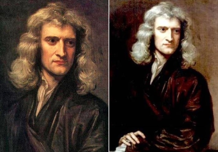 Слева – Г. Кнеллер. Портрет Исаака Ньютона, 1689. Справа – копия портрета, написанного Г. Кнеллером в 1689 г. | Фото: old.mirf.ru