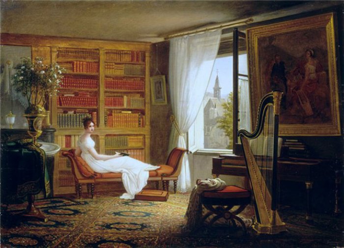 Франсуа-Луи Дежюнне. Мадам Рекамье в салоне монастыря Аббе-о-Буа, 1826