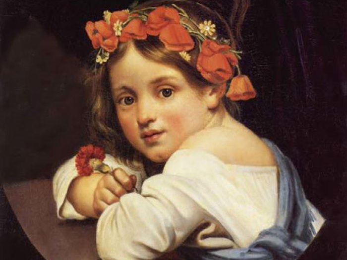 Орест Кипренский. Девочка в маковом венке с гвоздикой в руке, 1819. Фрагмент
