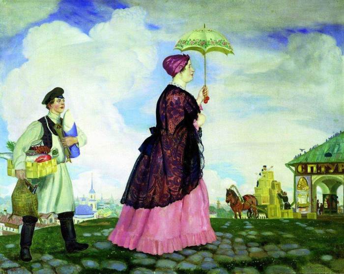 Б. Кустодиев. Купчиха с покупками, 1920