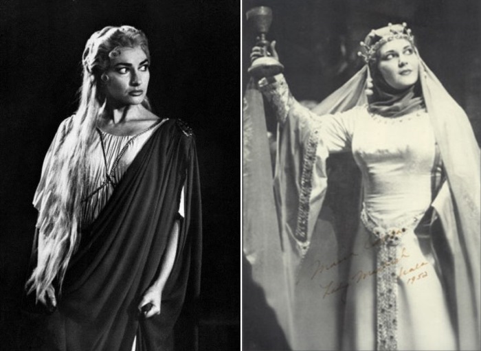Слева – Мария Каллас в опере В. Беллини *Норма*, 1956 г. Справа – певица  в роли леди Макбет | Фото: top-antropos.com