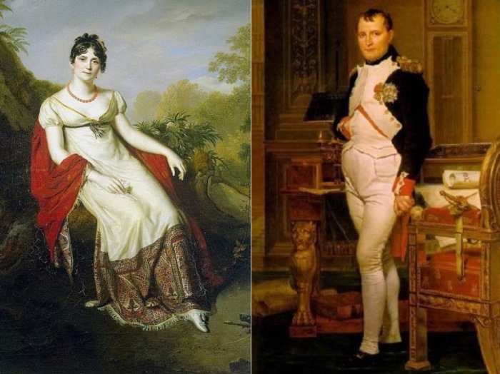 Слева – Фирмен Массо. Портрет Жозефины, 1812. Фрагмент. Справа – Жак-Луи Давид. Портрет Наполеона, 1812