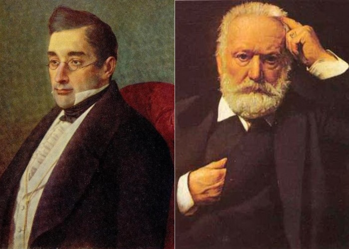 Слева – И. Крамской. Портрет А. С. Грибоедова. Справа – Л. Бонна. Портрет В. Гюго