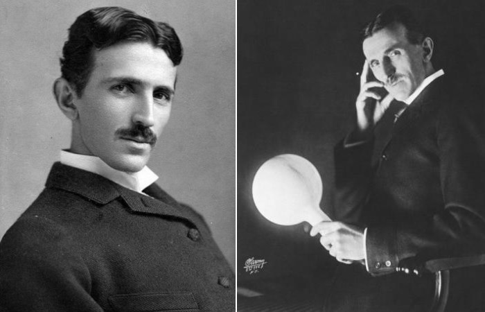 Никола Тесла во время одного из экспериментов с электричеством, 1894 и 1898 гг. | Фото: photochronograph.ru