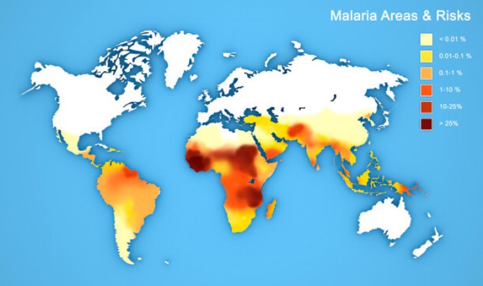 Карта-схема распространения малярии в мире