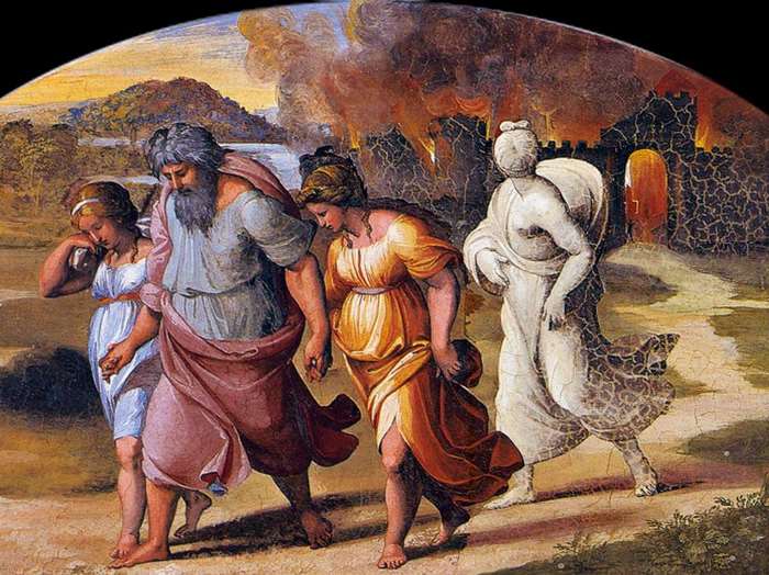 Лот и его семья бегут из Содома