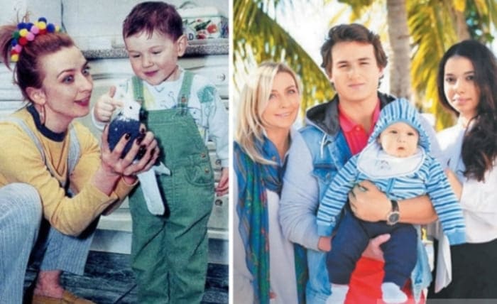 Слева – певица с сыном. Справа – Овсиенко с сыном, невесткой и внуком