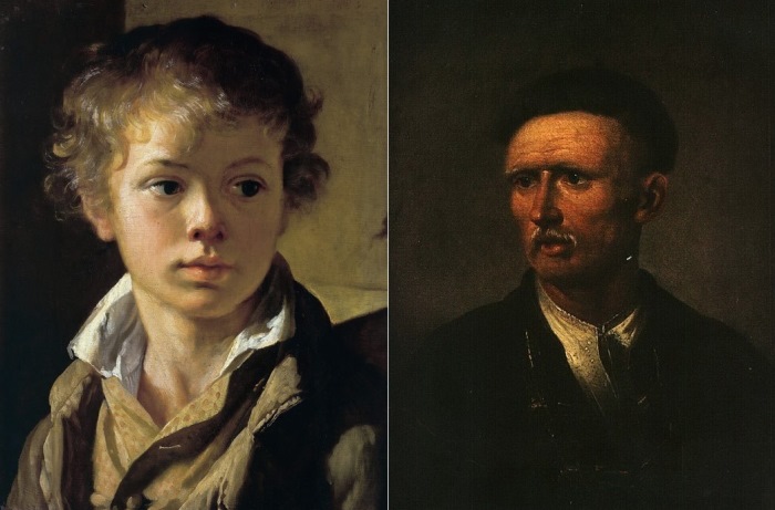 В. Тропинин. Слева – Портрет сына Арсения, 1818. Справа – Портрет пожилого украинского крестьянина, 1820