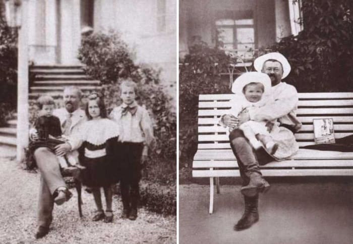 Савва Морозов с детьми Марией, Еленой и Тимофеем, 1897, и с младшим сыном Саввой, 1904 | Фото: coollib.xyz