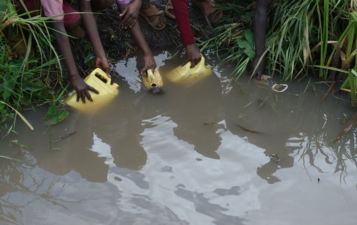 Дети набирают воду в болоте. Кения, Мвеа.