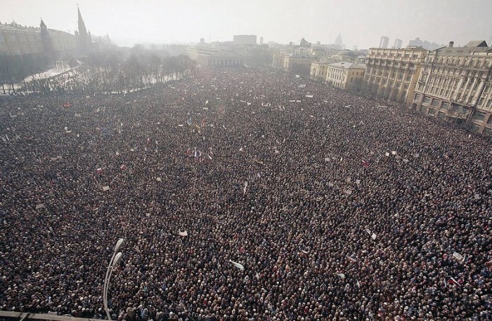 500-тысячный митинг. СССР, Москва, 10 марта 1991 год.