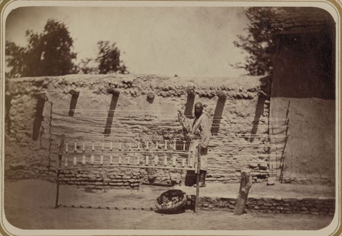 Приготовление основы для ткани из хлопка. Самаркандский способ. Средняя Азия, конец XIX века. 