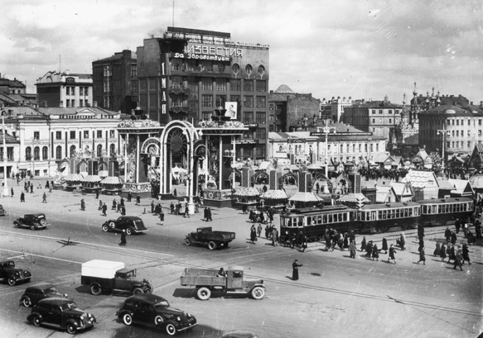 Панорама Пушкинской Площади. СССР, Москва, 1940 год. Фотограф: Наум Грановский.