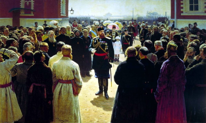 Приём волостных старшин Александром III во дворе Петровского дворца в Москве.