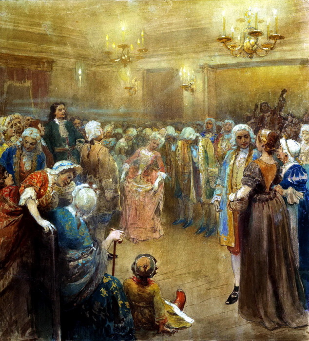 Ассамблея при дворе Петра I. Картина написана Клавдием Васильевичем Лебедевым. 
