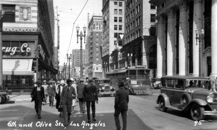 6-я улица и Оливера-стрит. США, Лос-Анджелес, 1930 год.