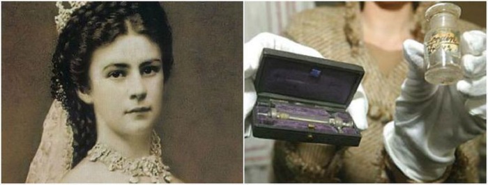 Австрийская императрица Елизавета I и ее личный шприц для кокаина.  