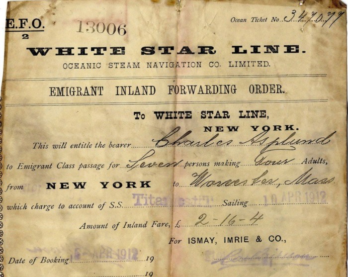 Пассажирский билет на Титаник. Апрель 1912 года.