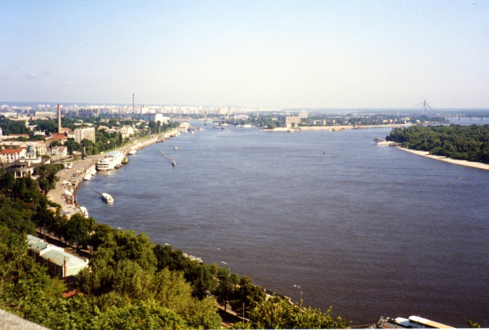 Панорама Днепра в Киеве. СССР, Киев, 1985 год.