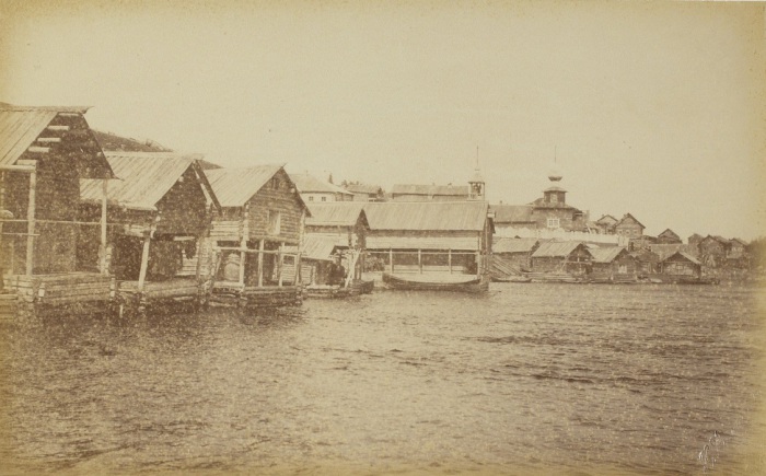 Вид на поморское село Умба. Россия, 1887 год.