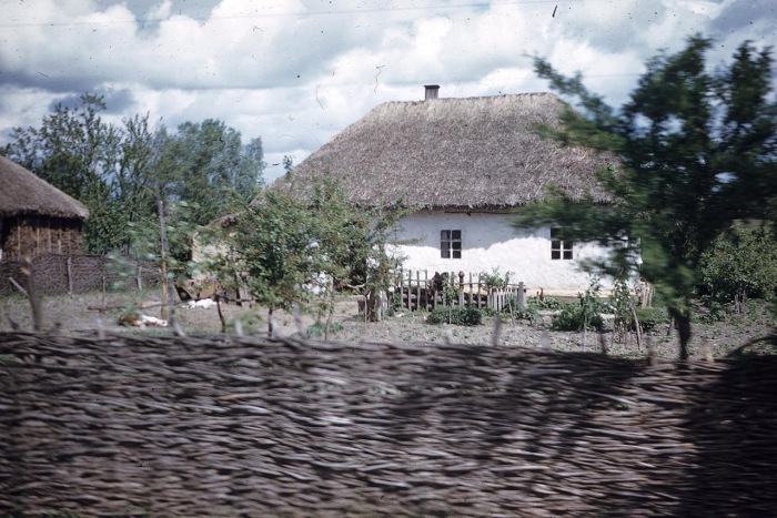 Глиняный дом в сельской местности. СССР, Киевская область, 1959 год.