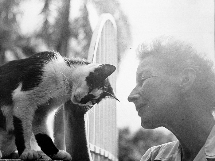 Мэри Хемингуэй играет с кошкой Бойсе. Куба, Сан-Франциско де Паула, Финка Вихия.