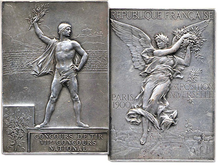 Прямоугольная медаль победителя II Олимпийских игр в Париже 1900 года. | Фото: the-saleroom.com.