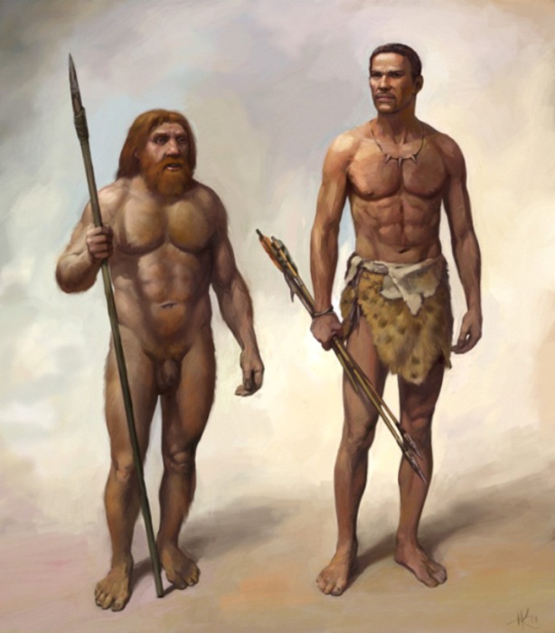 Неандерталец и Homo sapiens. | Фото: paranormal-news.ru.