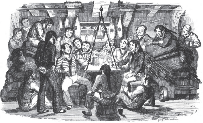 Иллюстрация «Субботний вечер в море» из книги песен, изданной в Лондоне в 1841 году. | Фото: atlasobscura.com.