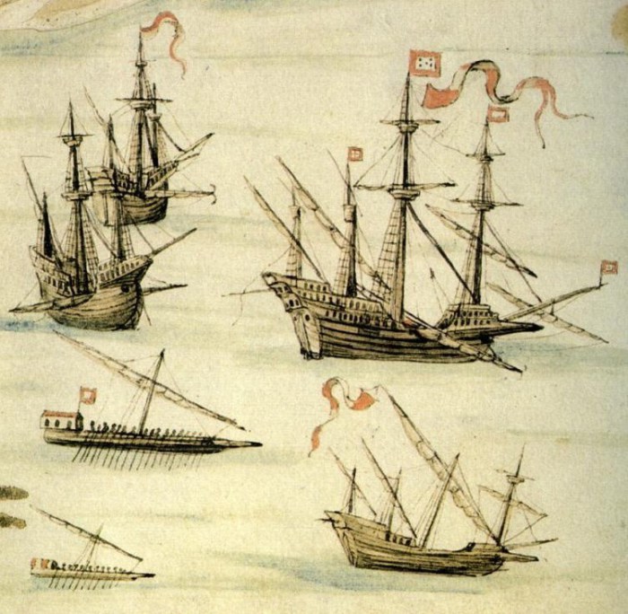 Португальские галеоны XVI века. | Фото: atlasobscura.com.