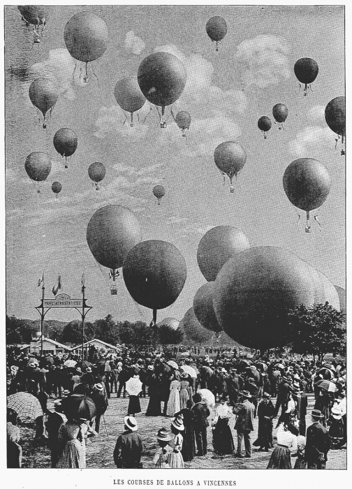Гонка на воздушных шарах в Париже, 1900 год. | Фото: ndl.go.jp.