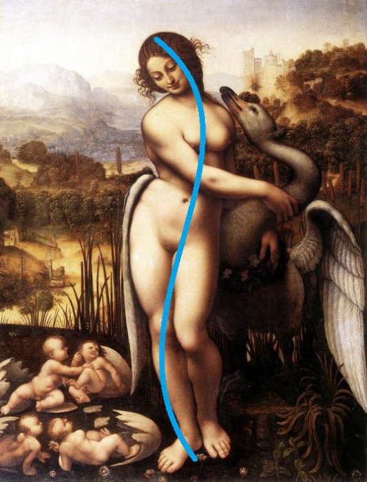 S-образная линия на картине Леонардо да Винчи «Леда и лебедь». | Фото: michel.hiblogger.net.